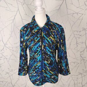 Attitude Colorful Artsy Stretch Mesh Stripe Full Zip Jacket